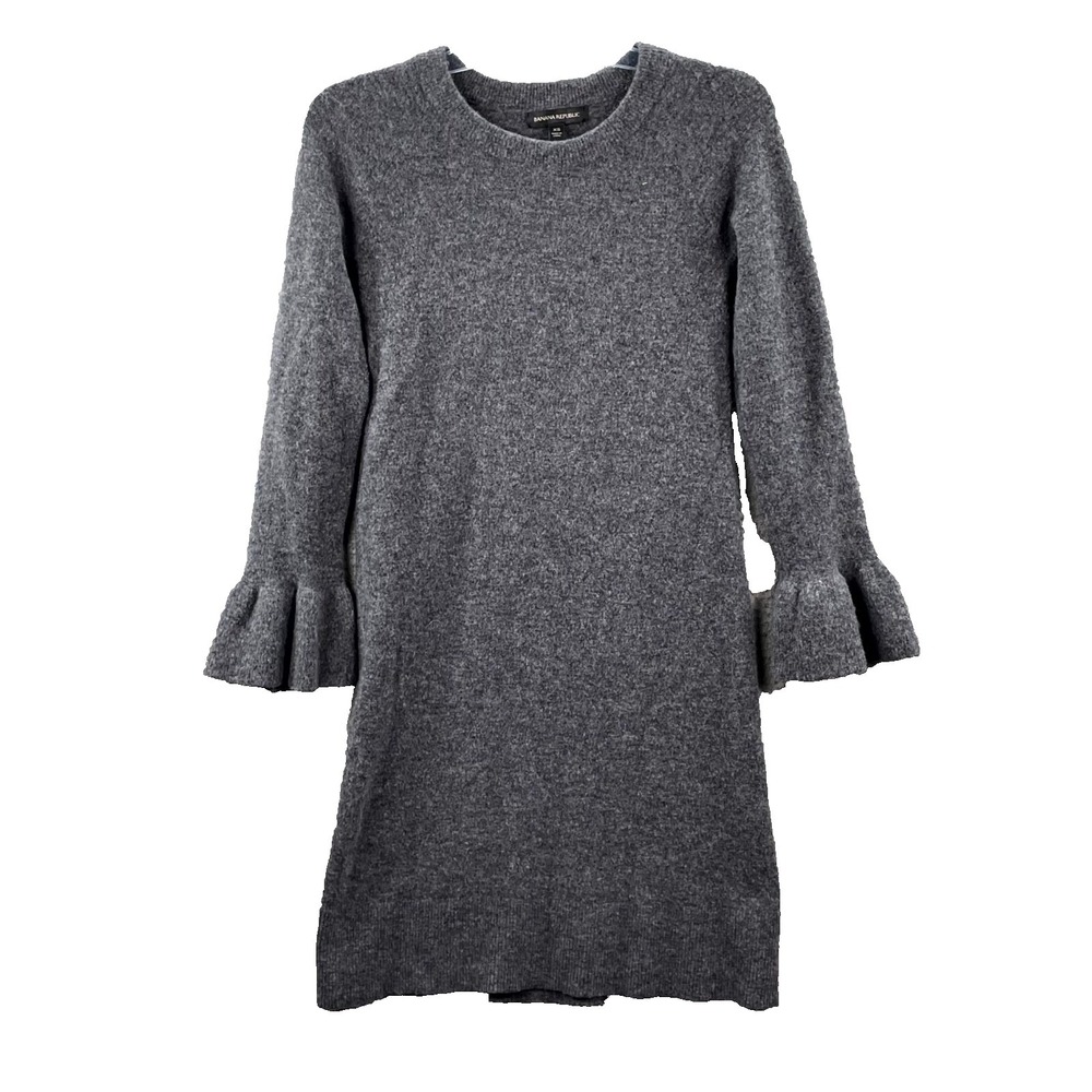 Banana Republic Sweater Dress Women's XS Gray Ruffle Cuff Warm Cozy Minimalist